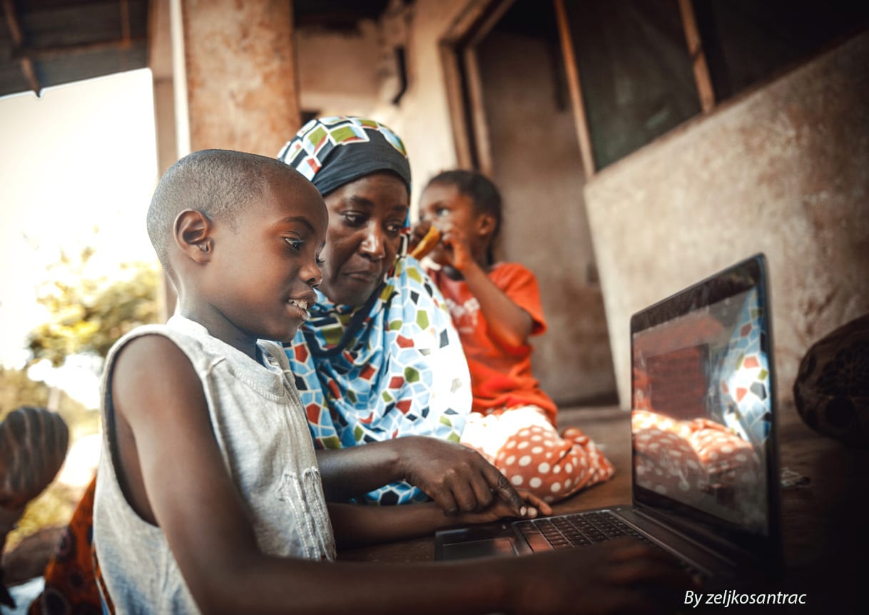 African family using a laptop together