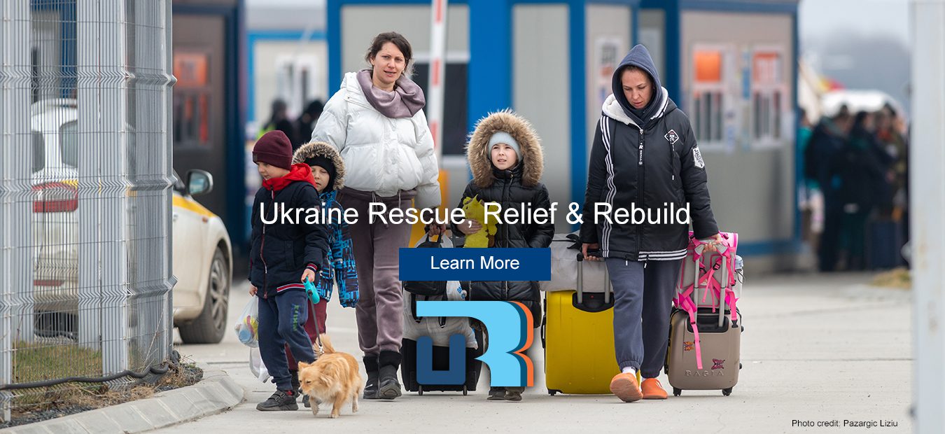 Ukrainian refugees crossing into Isaccea, Romania, with their pet.