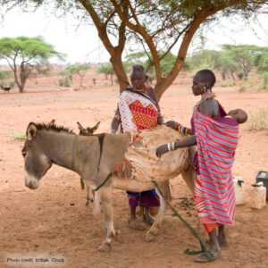 Donkey with 2 Masai Women | Photo credit: brittak, iStock