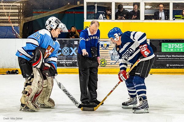 Andrew Rowan - official puck dropper | Credit: Mihir Gohad